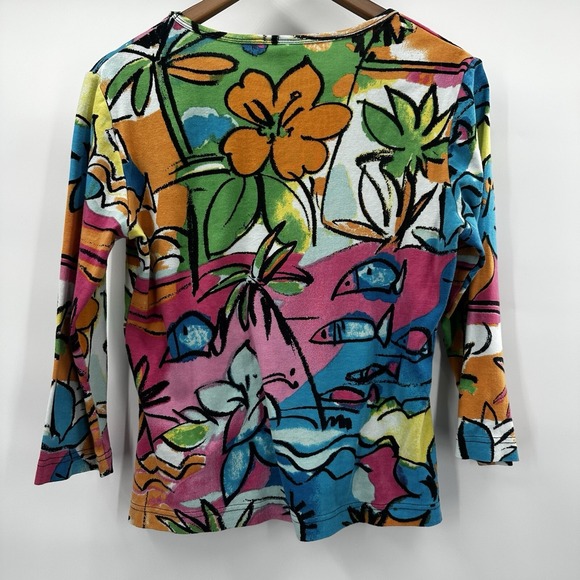 Parsley Sage Shirt Top Womens Small Multicolor Floral Art Tropical Watercolor - Picture 4 of 11